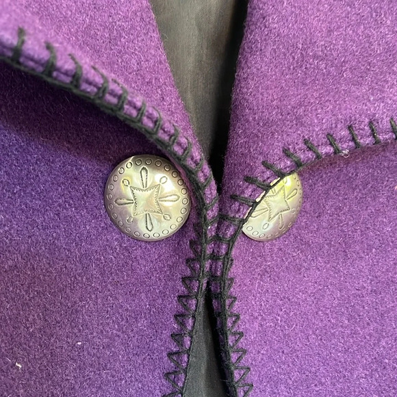Vintage 80s Western Style Purple Wool Stitched Blazer S - Picture 3 of 12
